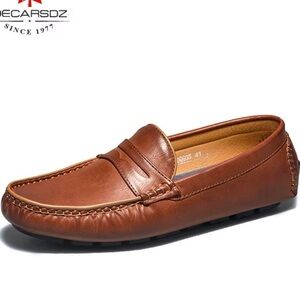 Men's Brown Loafers Slip-On Round Toe Casual Lightweight Anti-Slip